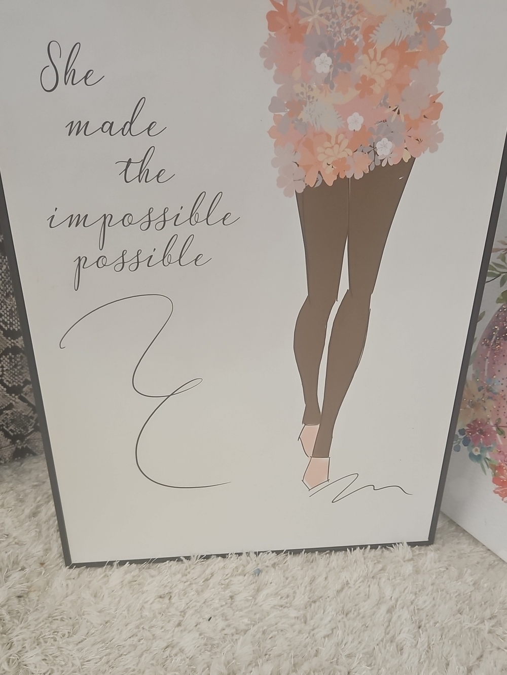 *GENTLY USED*Floral Dress Wall Art Print with Inspirational Quote - Pink & Brown